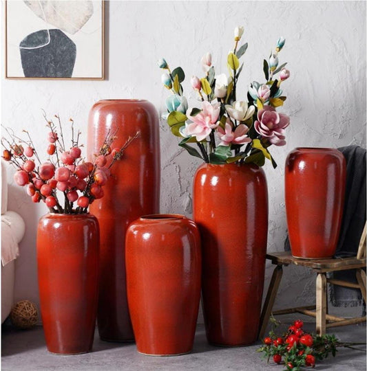 Crimson Ember Floor Vases