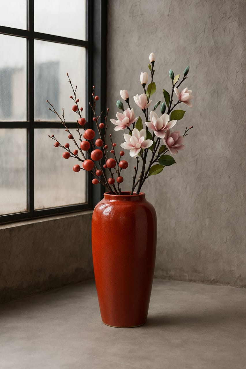 Crimson Ember Floor Vases